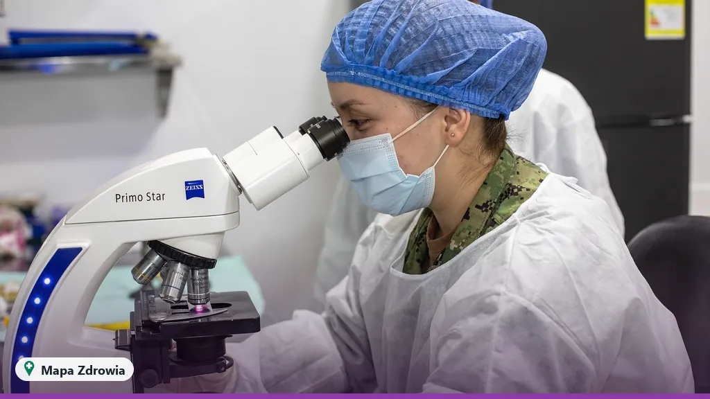 Diagnostka laboratoryjna oglądająca preparat pod mikroskopem